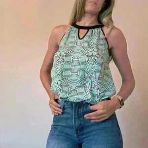Ricki's, Thank top,  Turquoise Blue, White pattern, Size Small